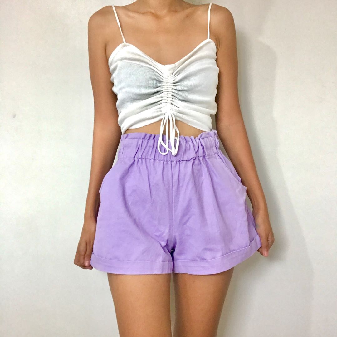 Purple paper bag shorts, Women's 