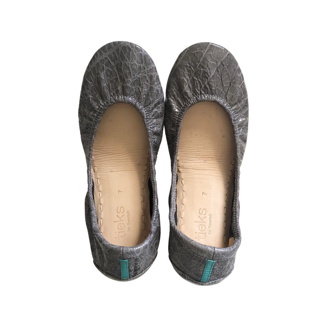 40 Tieks Patent Ballet Flats Slate Grey Croc Print US7