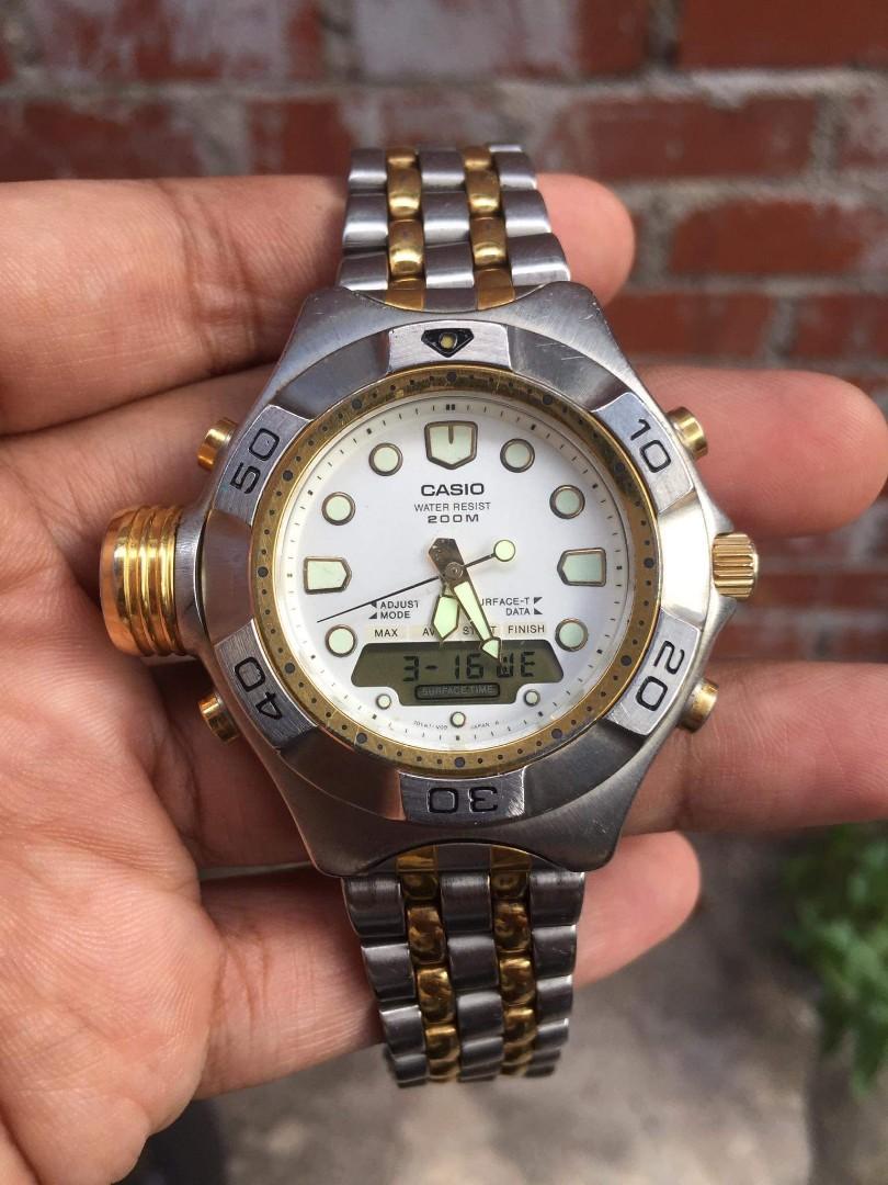 625☆dt 希少 CASIO デジアナ ADP-800 ZOOM ダイバー コンビ Vintage Casio ADP-800 Japan K, Men\u0027s Fashion, Watches