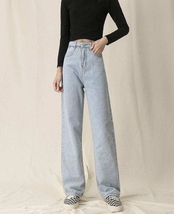 Wide Leg Pants in White Blue, Women's Fashion, Bottoms, Jeans on Carousell
