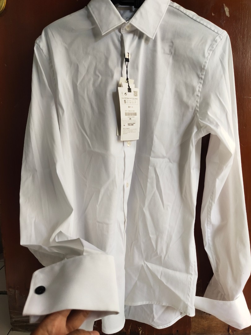 Zara men slim fit white shirt, Fesyen 