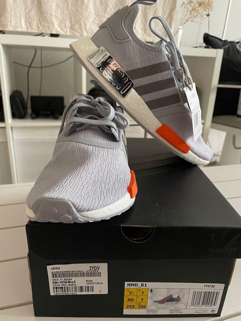 Authentic Adidas Originals NMD R1 Shoes Halo Silver/Bahia Orange, Men's  Fashion, Footwear, Sneakers on Carousell