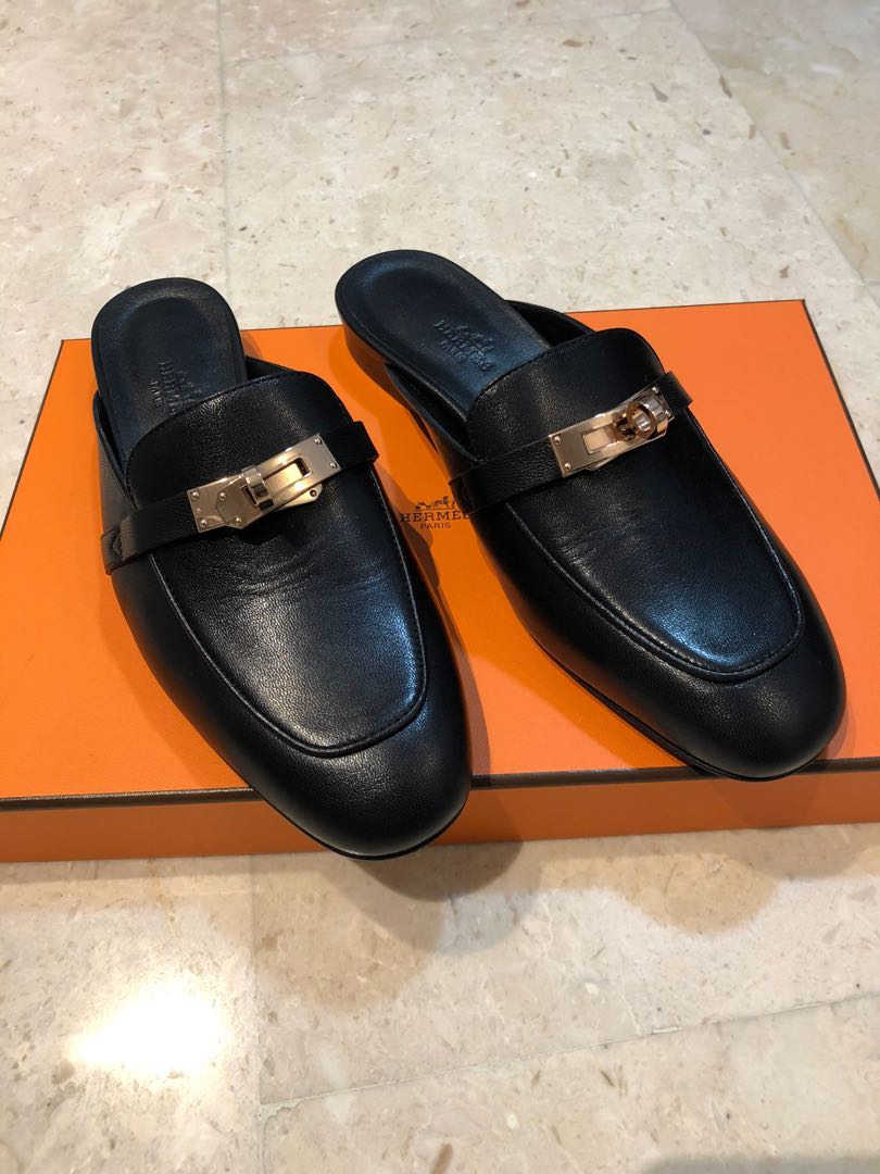 BNIB Hermes Oz mules in black 37 Luxury Sneakers Footwear on