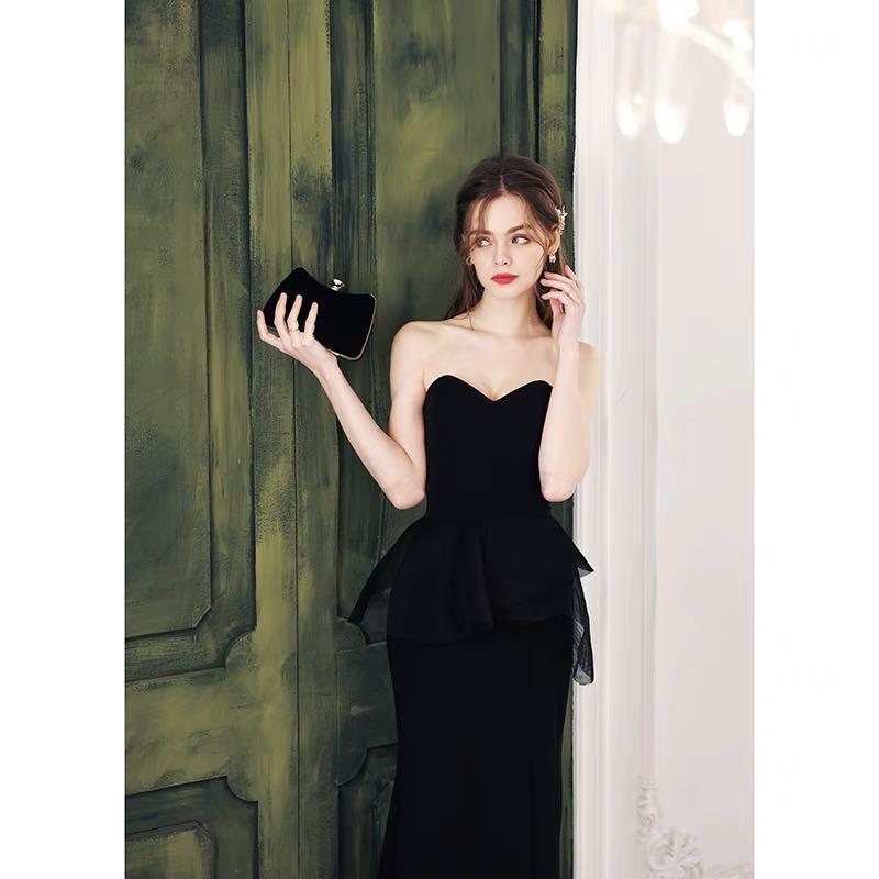 Black peplum layered tube design open 