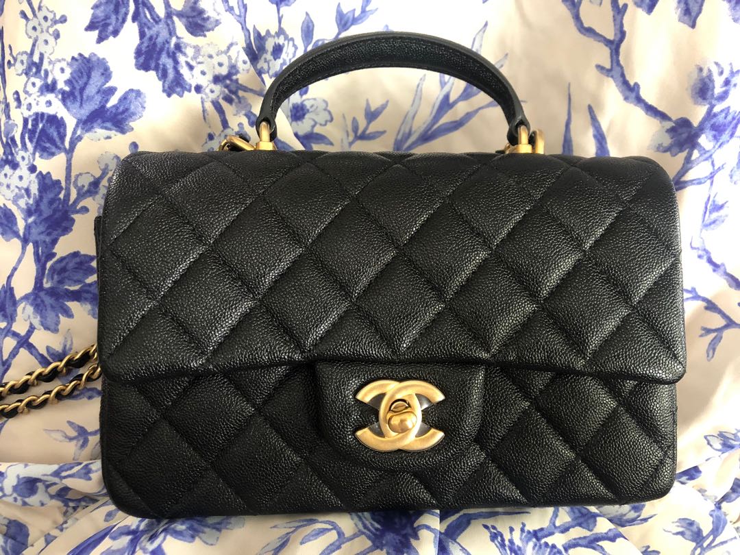 CHANEL TOP HANDLE BLACK CAVIAR MINI RECTANGLE, Women's Fashion, Bags