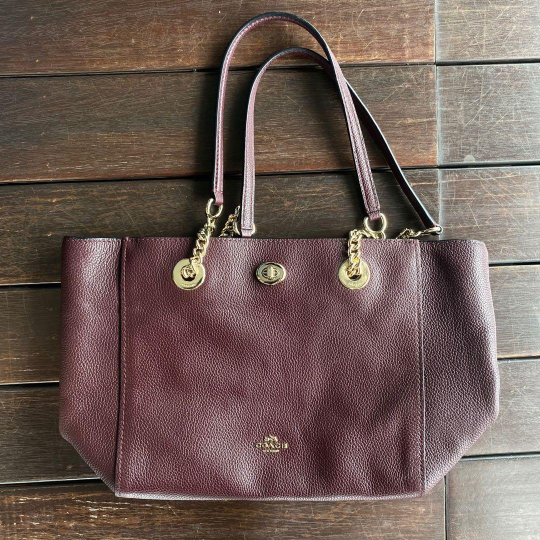 Coach turnlock sales chain tote oxblood