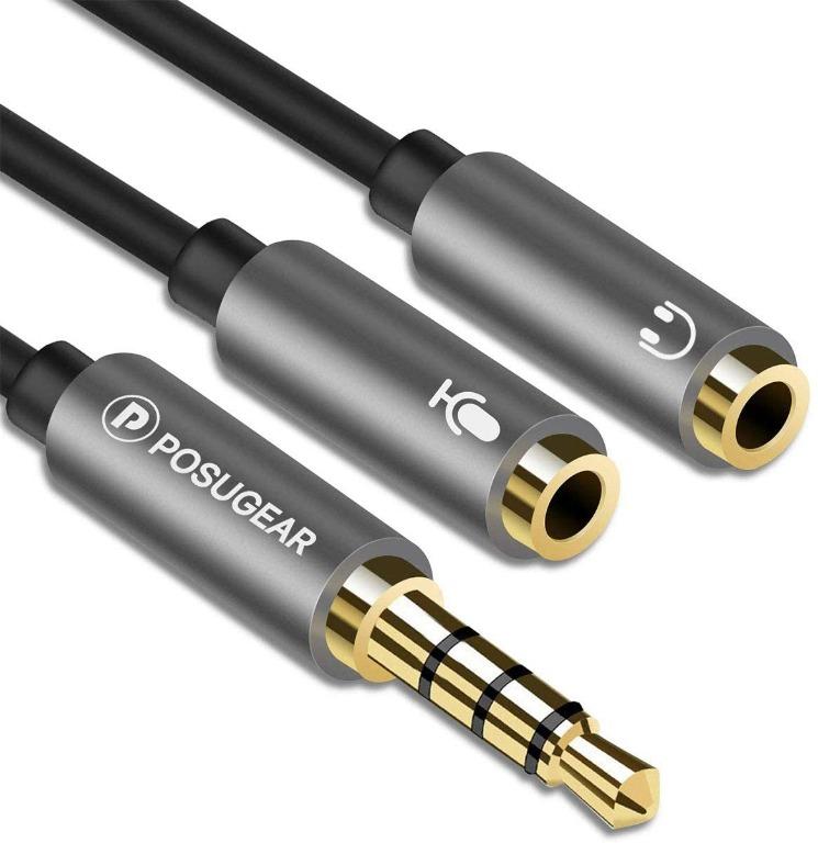 Headphone Mic Splitters Adapter POSUGEAR 3.5mm Male to 2 Dual 3.5