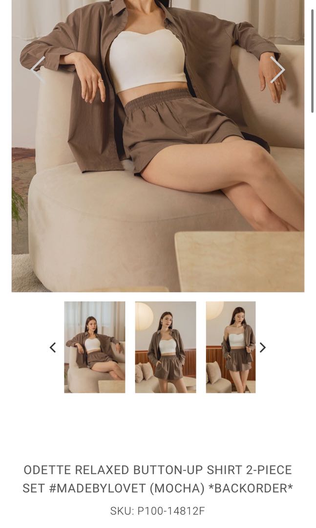 Lovet odette shirt 2-piece set in mocha 