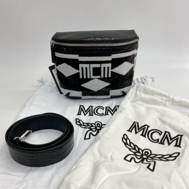 MCM BLACK AND WHITE SEQUIN BODY BAG 227009048 Men s Fashion Bags