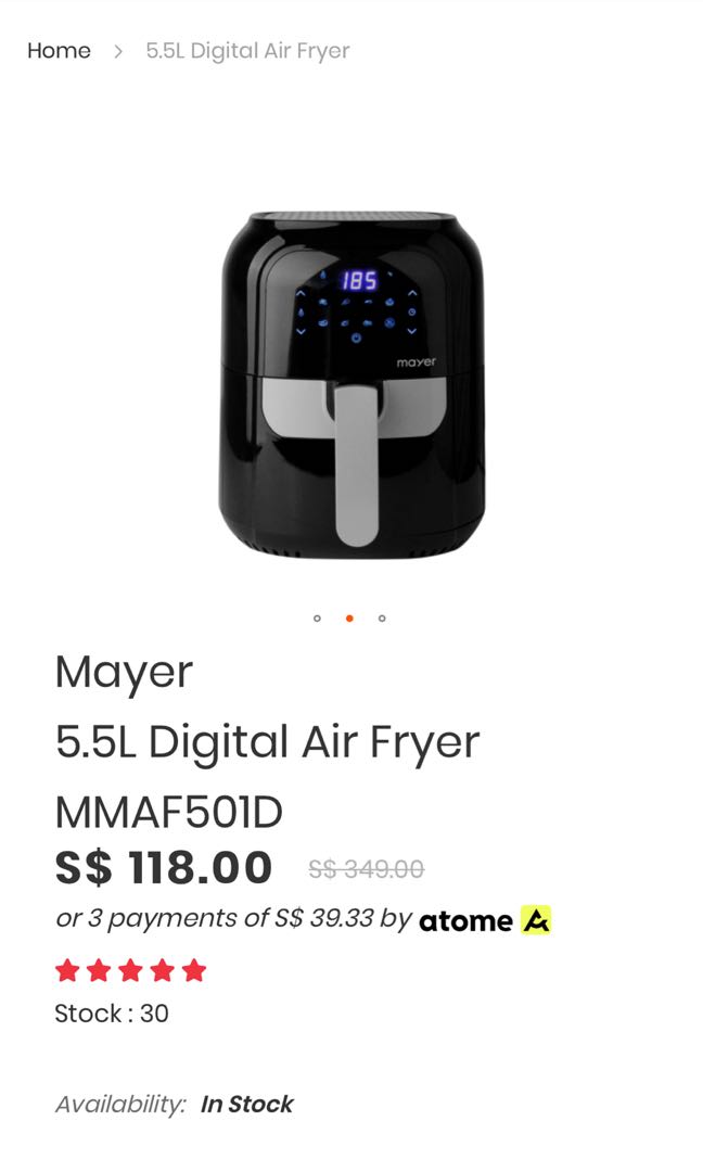 myer air fryer, TV & Home Appliances, Kitchen Appliances, Other Kitchen