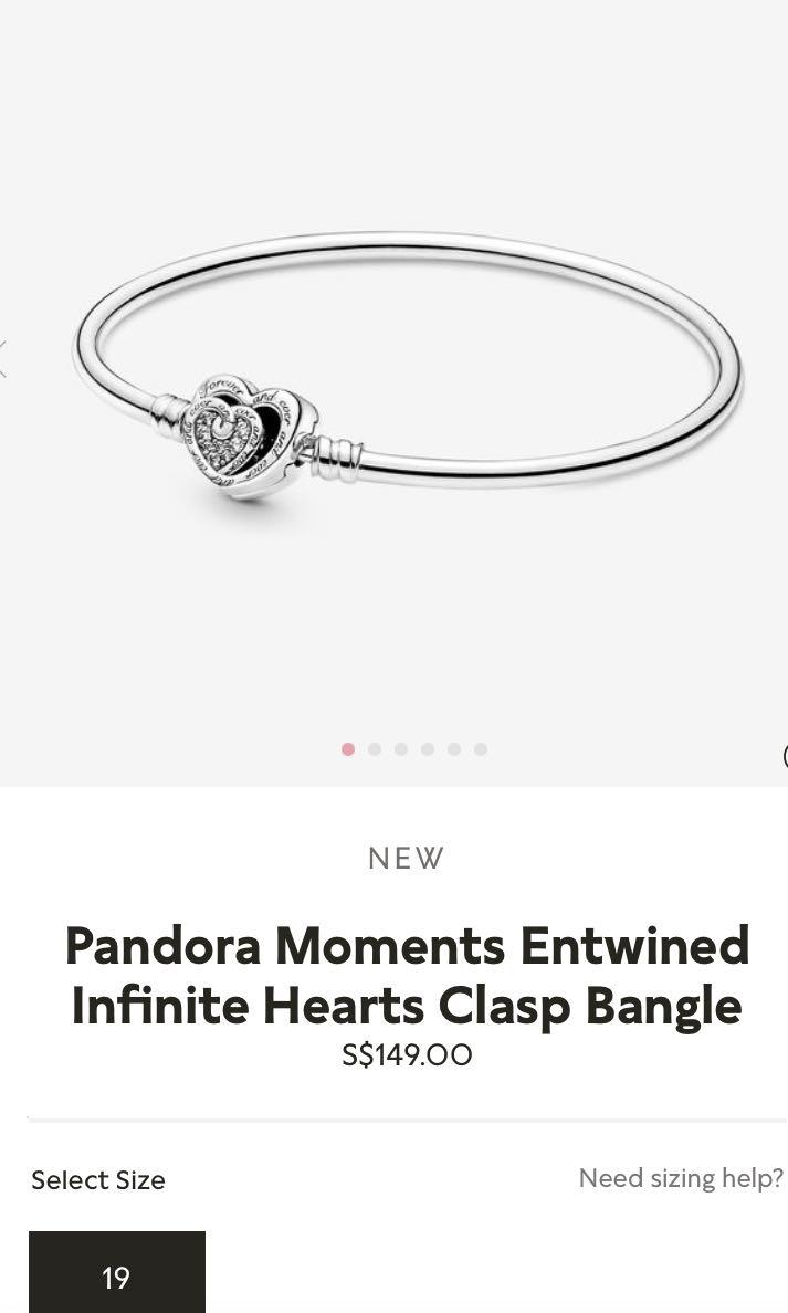 Pandora Moments Entwined Infinite Hearts Clasp Bangle Bracelet
