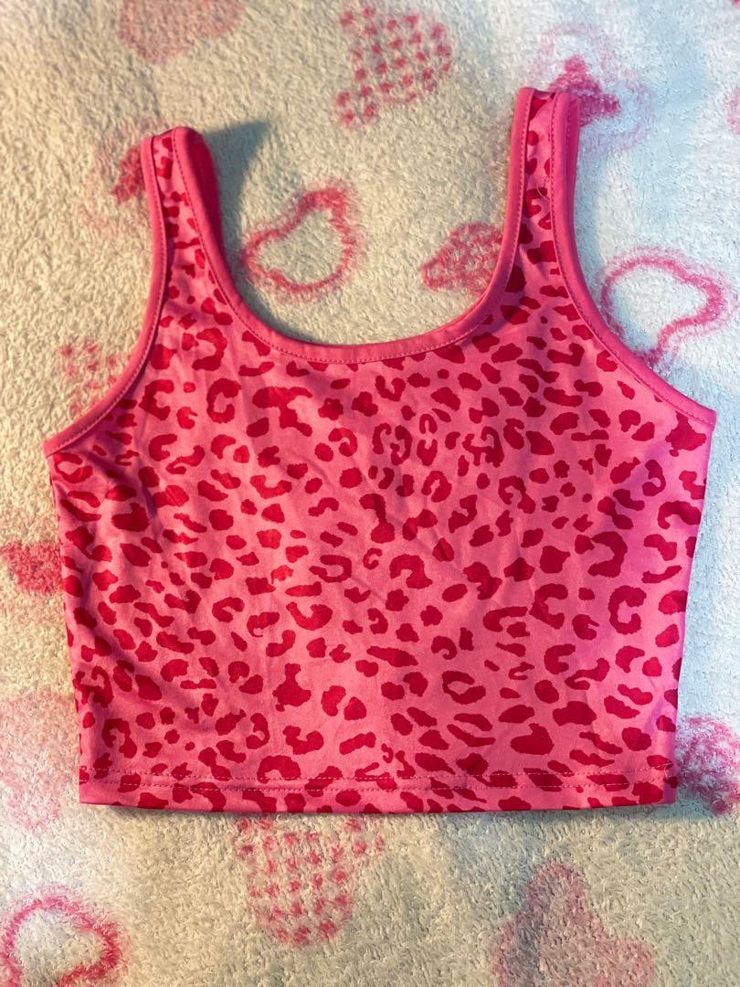 Pink leopard cheetah print tank top crop top y2k aesthetic, Women's ...