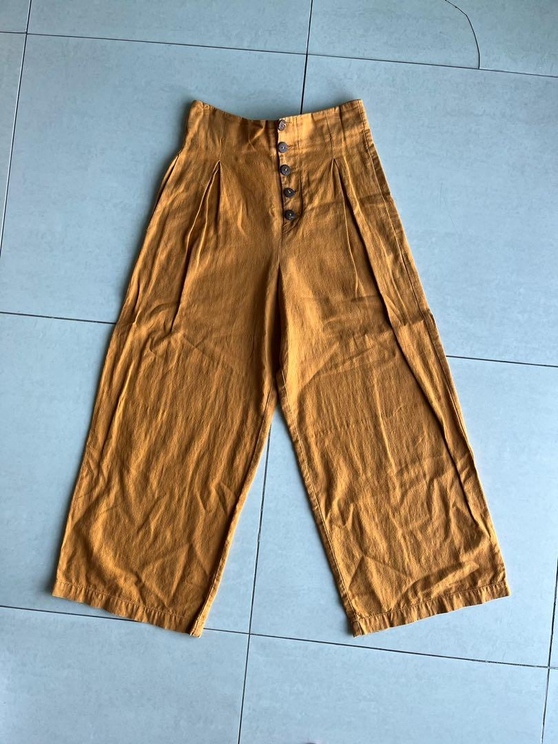 Pull \u0026 Bear Mustard Linen-Cotton Wide 