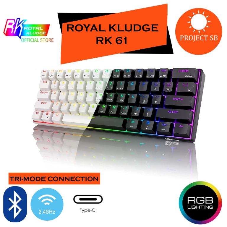 RK ROYAL KLUDGE RK61 2.4Ghz Wireless/Bluetooth/Wired 60% Mechanical  Keyboard, 61 Keys RGB Hot Swappable Red Switch 