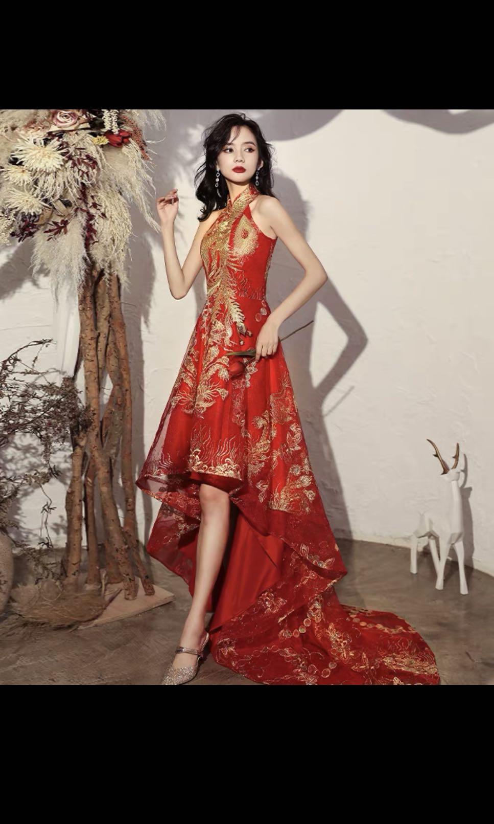 Red silk sale halter dress