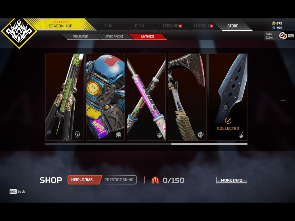 SELLING APEX LEGENDS WRAITH HEIRLOOM+HEAT SINK ACCOUNT, 74L BP S4+S12