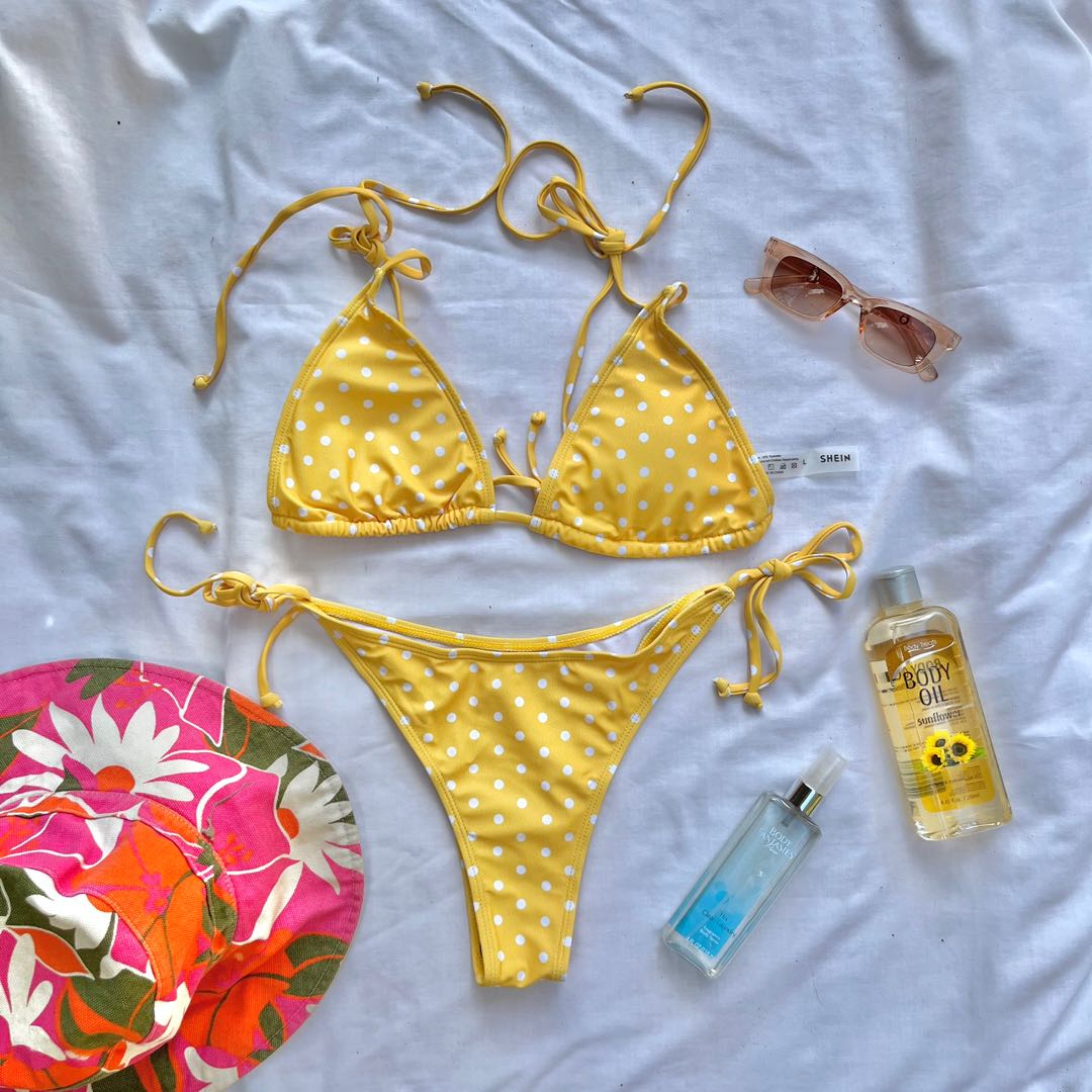 Shein Yellow Polka Dot Triangle Two Piece Bikini Women s Fashion