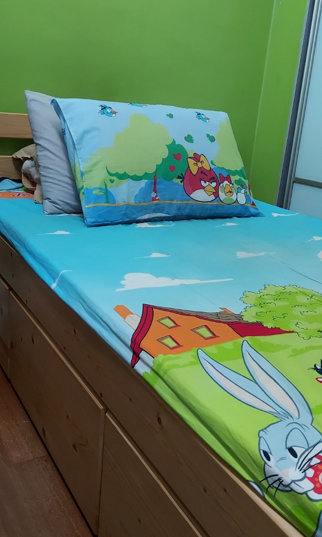 Super single bed with storage shelves, Furniture & Home Living, Bedding