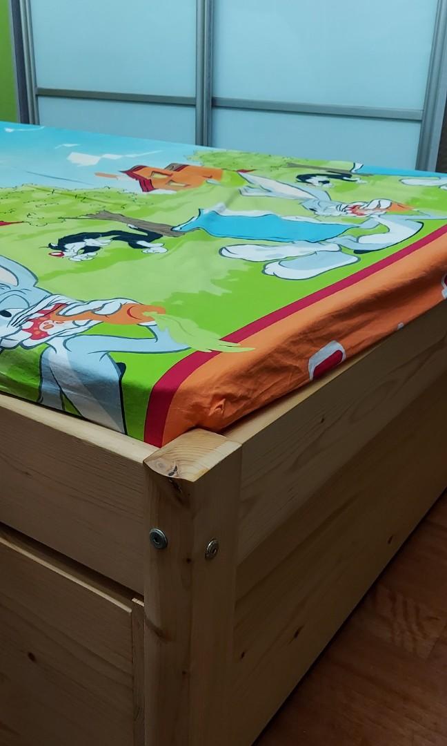 Super single bed with storage shelves, Furniture & Home Living, Bedding