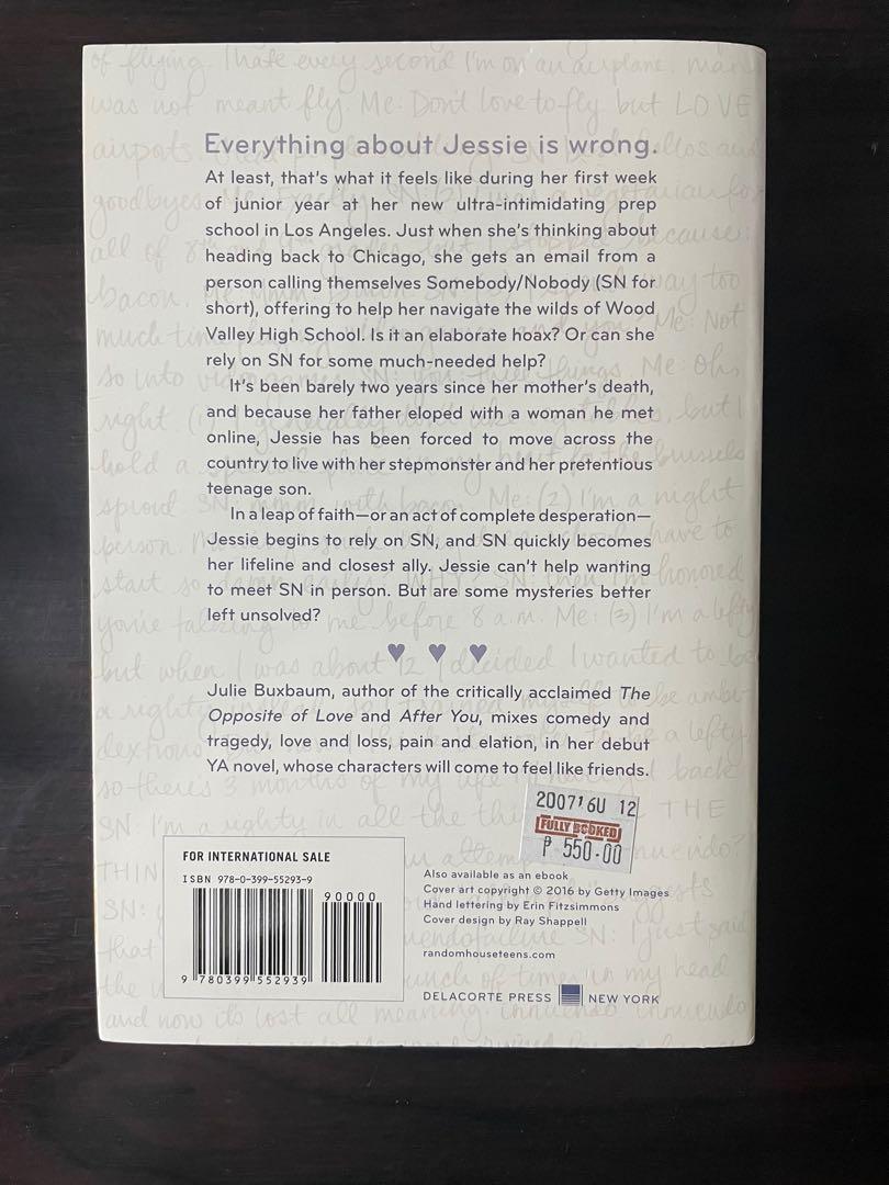 Tell Me Three Things by Julie Buxbaum (Category: Storybooks) located in Cebu City. Submitted by localhubfinds (Listing ID 1159463130, Image 2). Description: - bought for 550, selling for 180 - paperback - excellent condition - i seal my books in ziplocks when not in use to preserve the book.