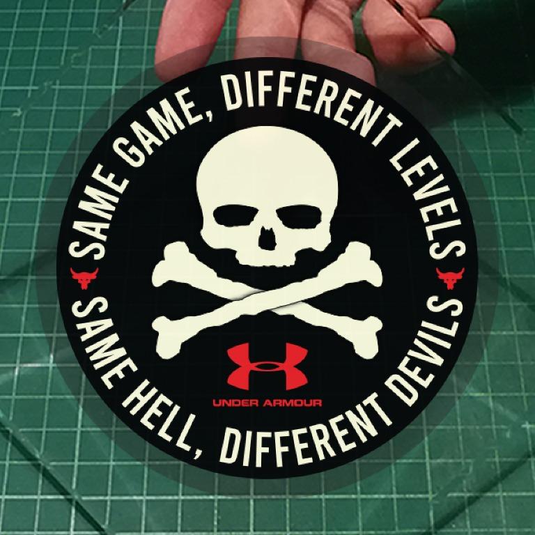 UNDER ARMOUR : Same Game, Different Levels / Same Hell, Different Devils Tactical / Fishing / Performance . Static Cling Car . diameter . Free Normal Mail, Hobbies &