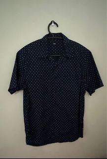 Uniqlo Checkered Dark Blue Collared Shirt
