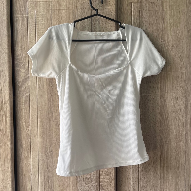 White Deep Neck Top Y2K Basic Top Trendy Cheap Clothes, Women's Fashion, Tops, Shirts on Carousell