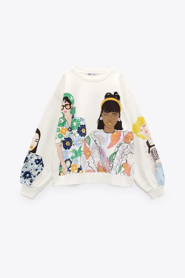Zara Sweater Printed Girl, Fesyen 