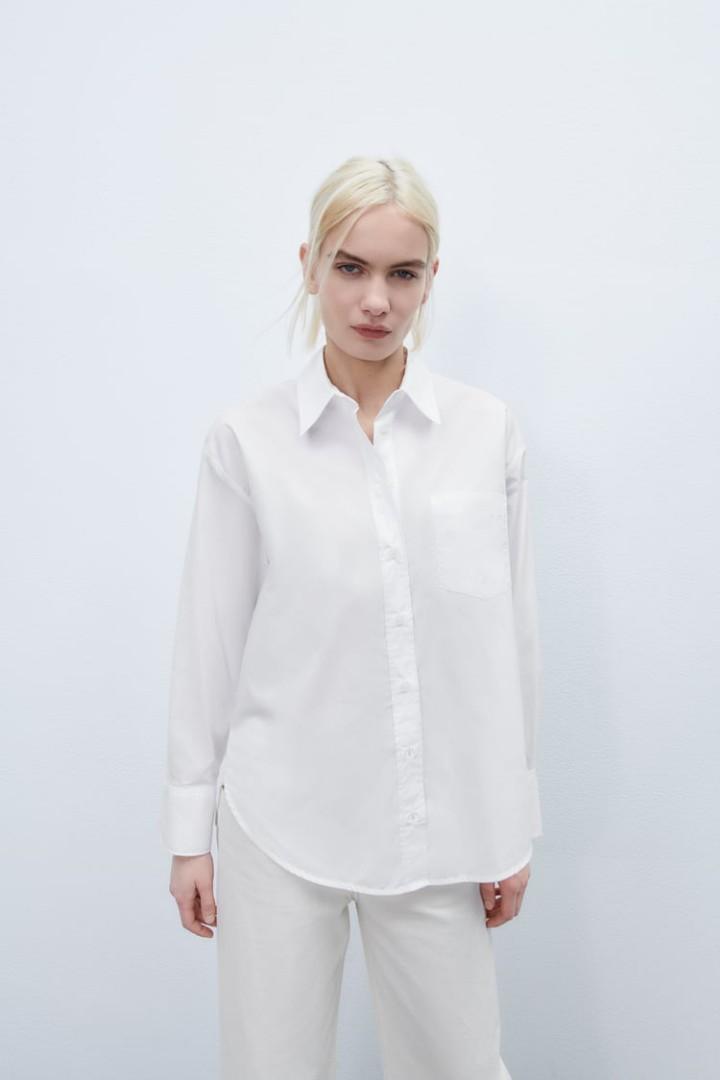 Zara White Pocket Tunic Shirts, Fesyen 