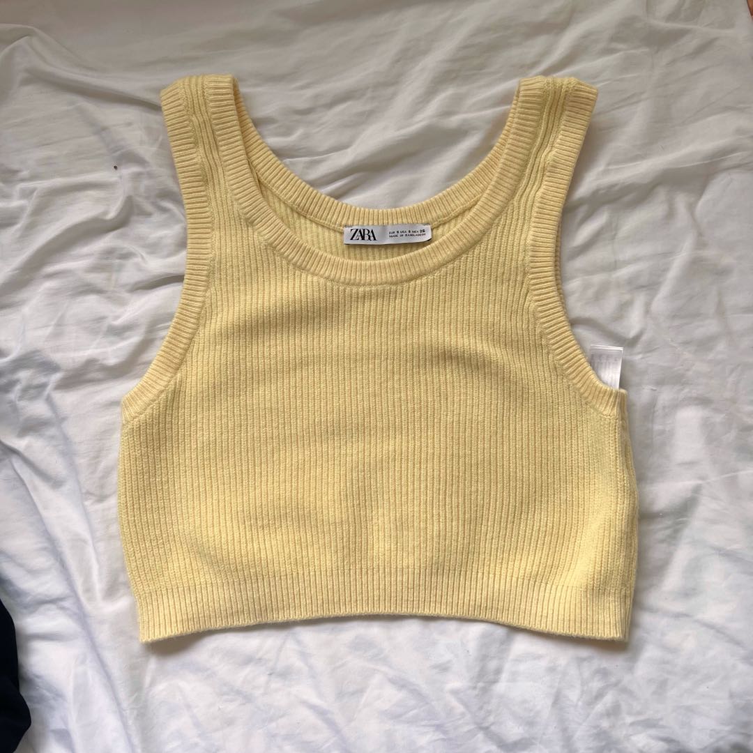 Zara yellow knit crop tank, Women's Fashion, Tops, Sleeveless on Carousell