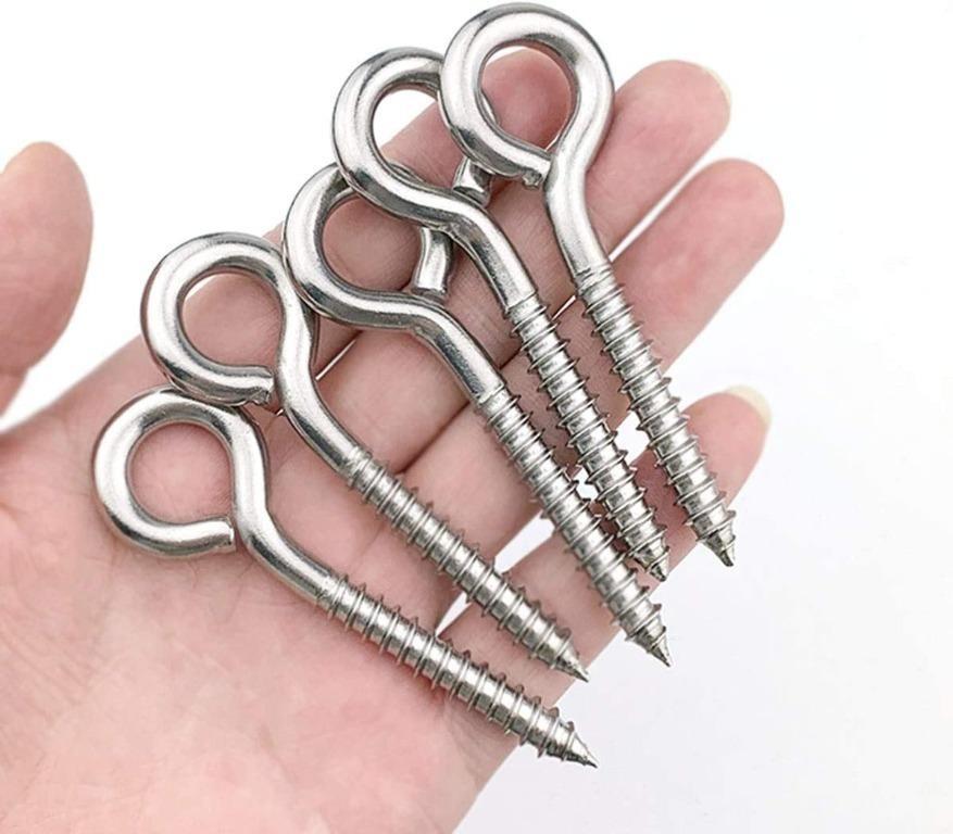 13552) Hamineler 12Pcs 3.2" 304 Stainless Steel Eyes Screw Hooks, Heavy