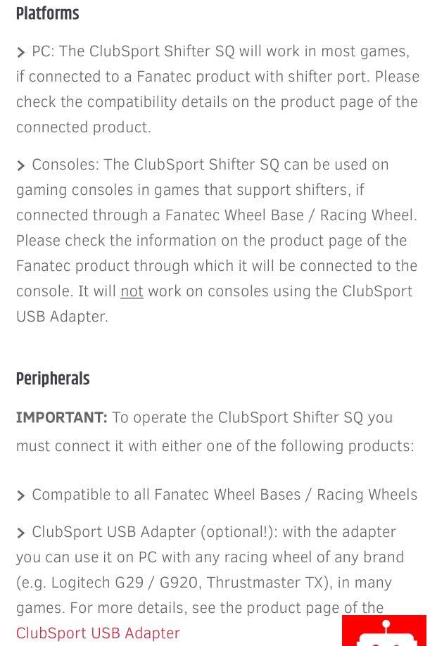 全新未開美版Fanatec ClubSport Shifter SQ V 1.5 波棍, 興趣及遊戲