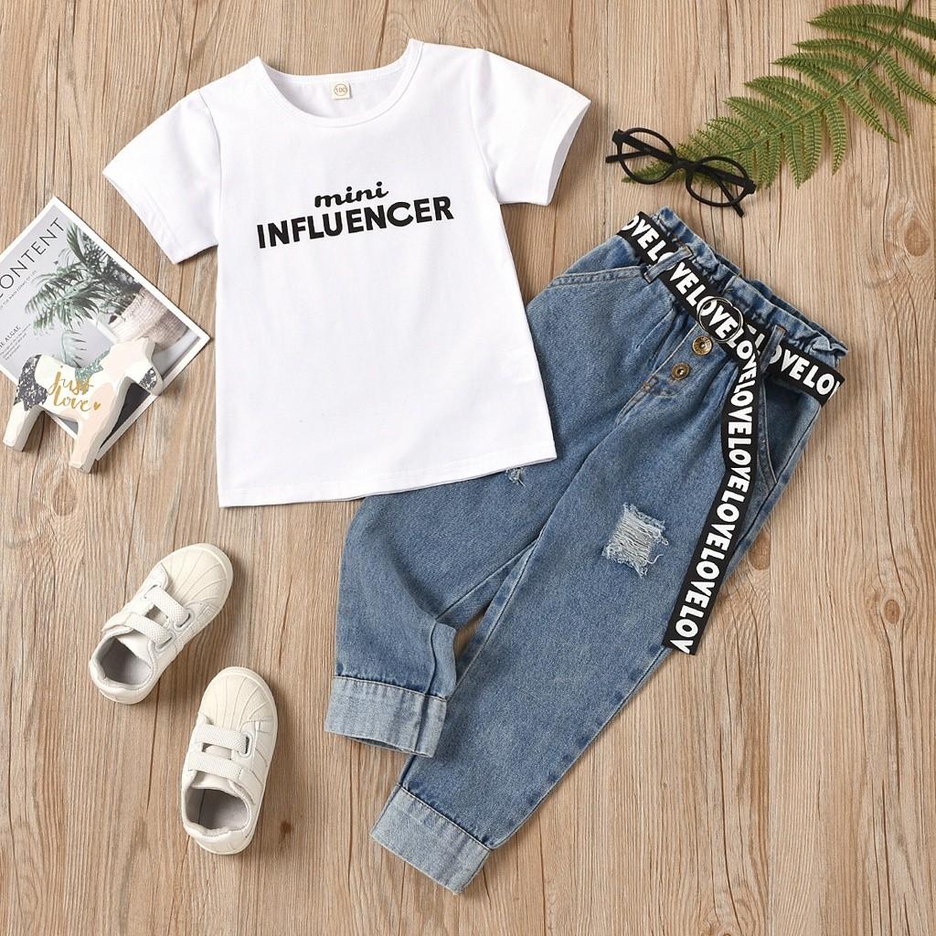 Girl ripped jeans set. Available in white black