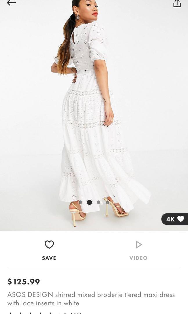 ASOS tiered broderie maxi dress lace in white Women s Fashion Dresses Sets Dresses on Carousell