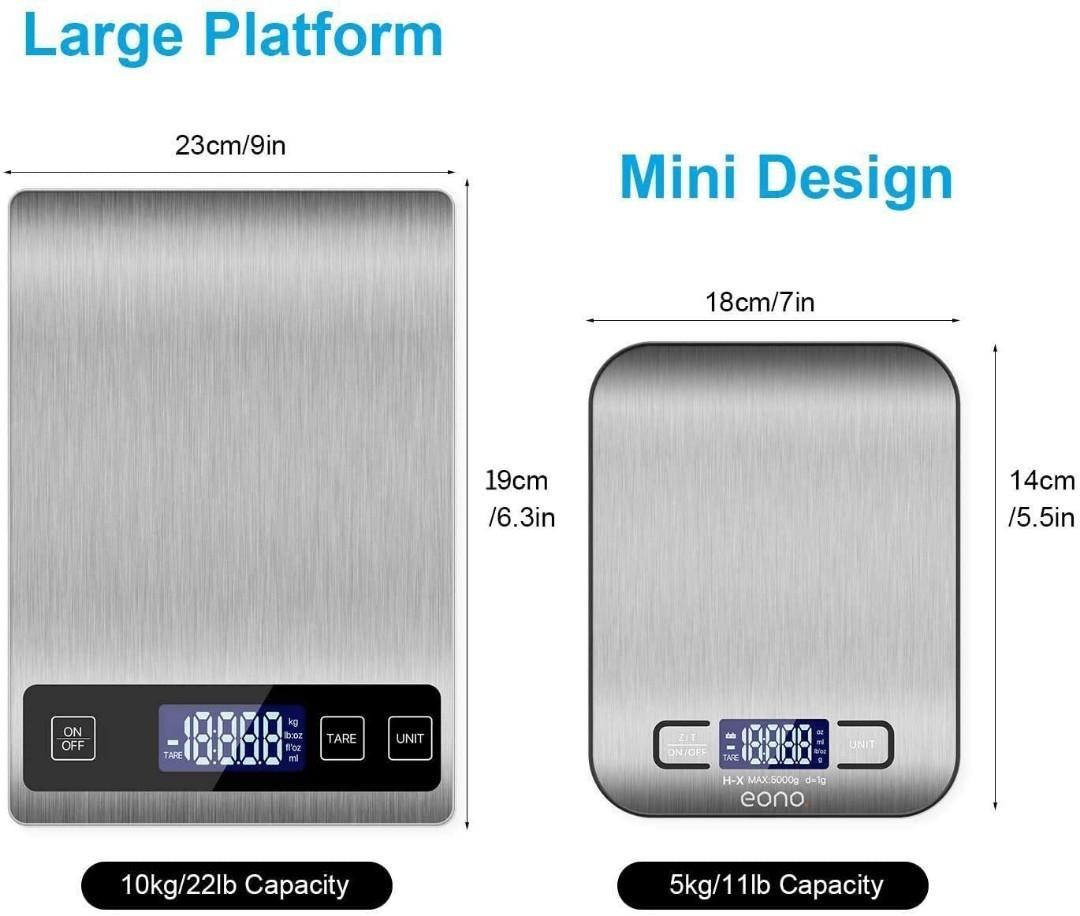 Food Scale 22lb Digital Kitchen Scale with 1g/0.05oz Precise Graduation, 5  Units LCD Display Scale for Cooking/Baking in KG, G, oz, ml, and lb, Easy  Clean Stainless Steel and Tempered Glass 