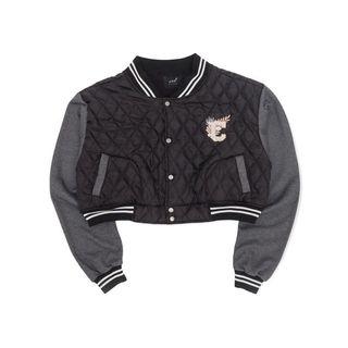 Bomber Crop Jacket Black Quilted  Varsity Grey Gray Hitam Abu Abu Puffed Puff Ciloutfit AMERICAN BASEBALL JACKET VARSITY CROP OVERSIZED by Ciloutfit