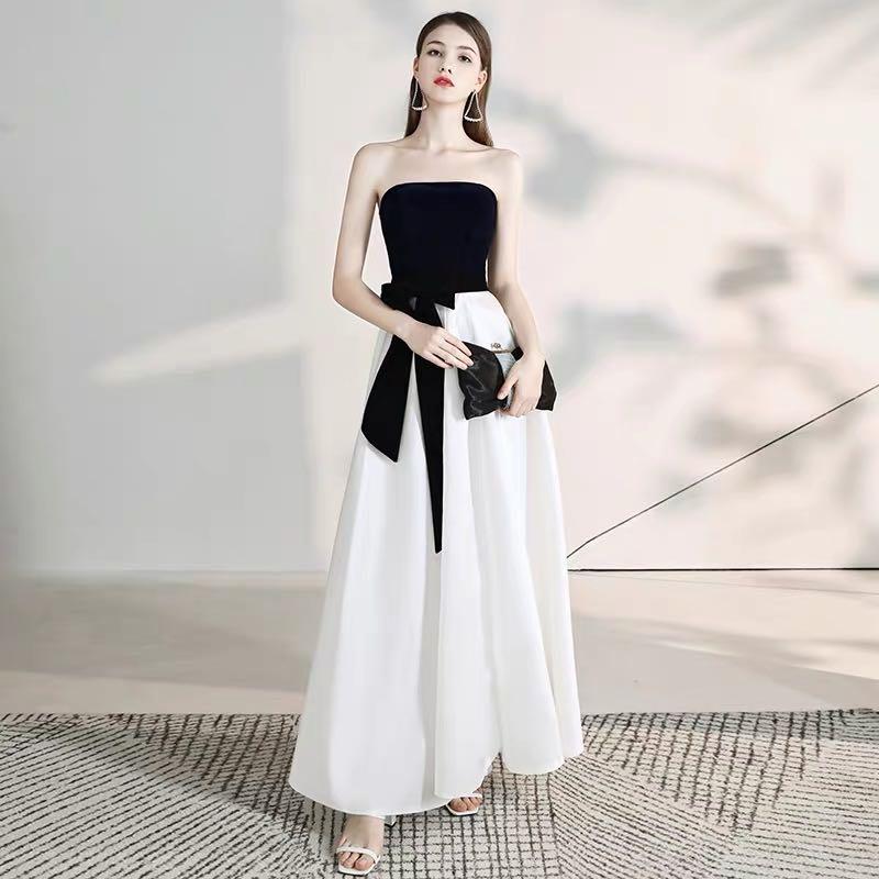 Can customise Black white dual tone ribbon design tube elegant evening dress prom dress wedding dress Wedding gown Evening Gown