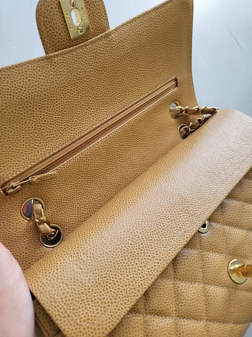 Chanel 24k vintage classic flap bag medium dark beige/caramel/camel caviar  gold, Women's Fashion, Bags & Wallets, Cross-body Bags on Carousell
