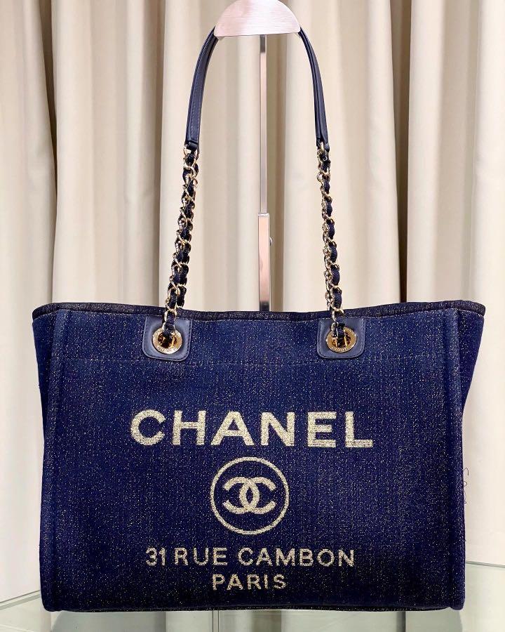 Chanel Blue Deauville Grand Shopping Tote Bag For Sale at 1stDibs