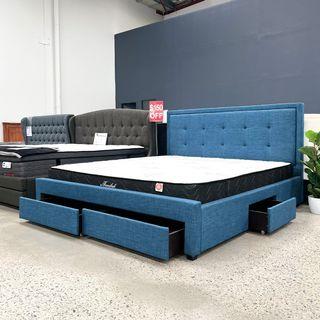 Chanelle Blue Bed Frame with 4 Drawers IN STOCK NOW