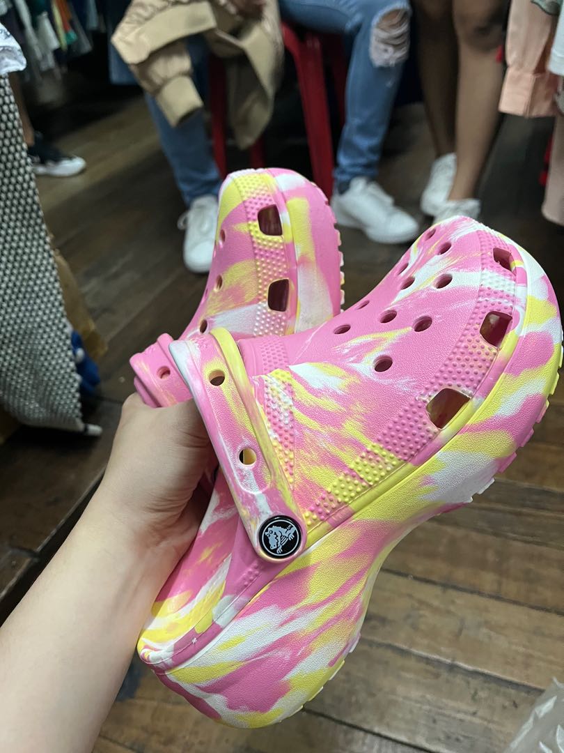 Tie dye pink crocs sales