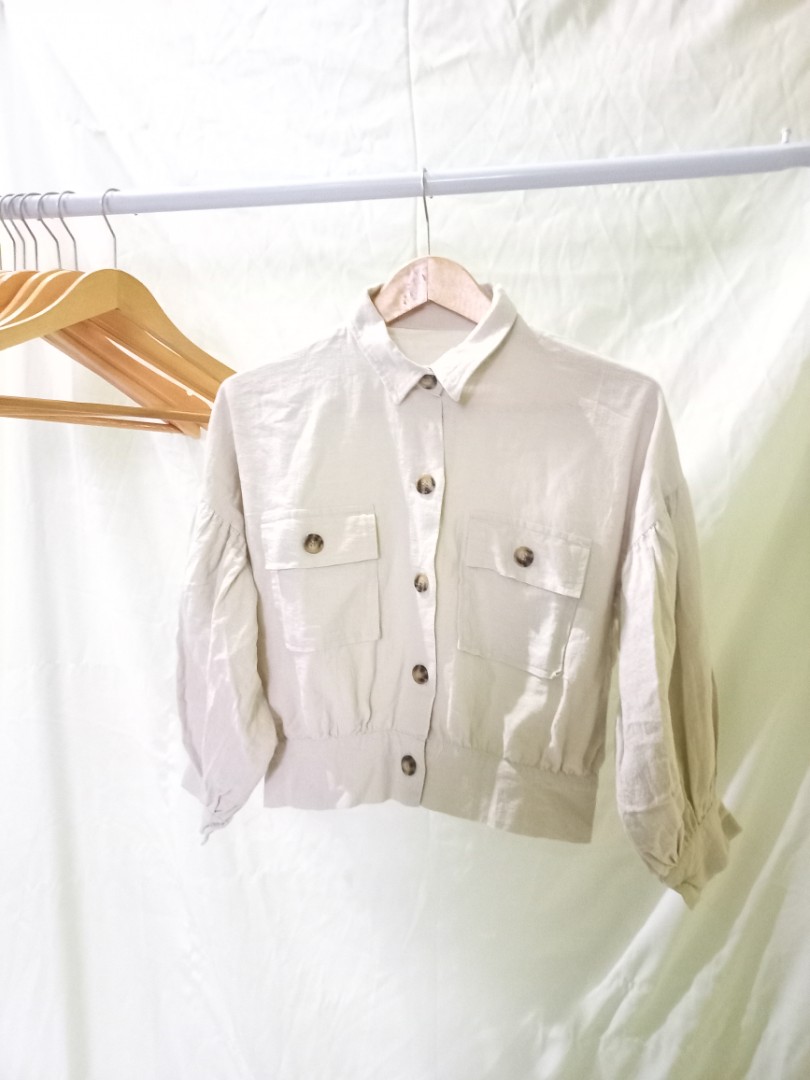 Crop Top Linen, Fesyen Wanita, Pakaian 