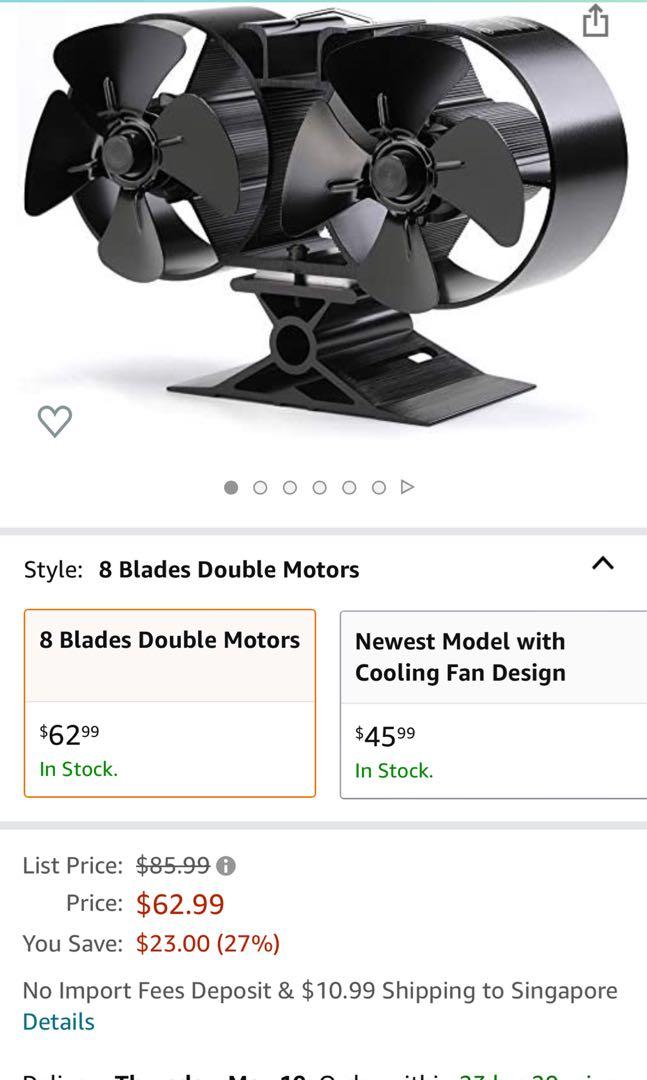 CRSURE Wood Stove Fan, 8 Blades Double Motors Fireplace Fan, Dual Fan for  Heater, Heat Powered Stove Top Fans for Gas/Pellet/Wood/Log Burner Stove,  Non Electric (8 Blades Double Motors), Furniture u0026 Home