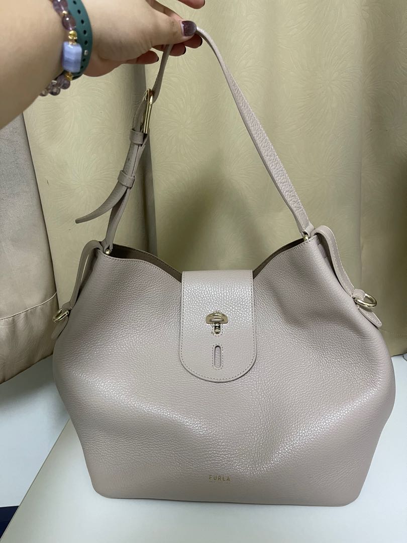 Furla beige leather best sale bag