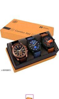 Glamour Men Brown Leather  Analogue Watch Combo