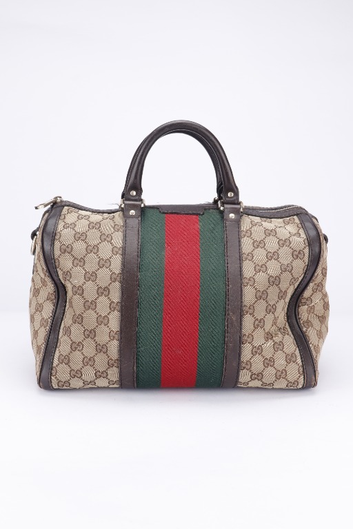 Gucci 247205 525040 GG Boston Monogram Brown Bag Canvas