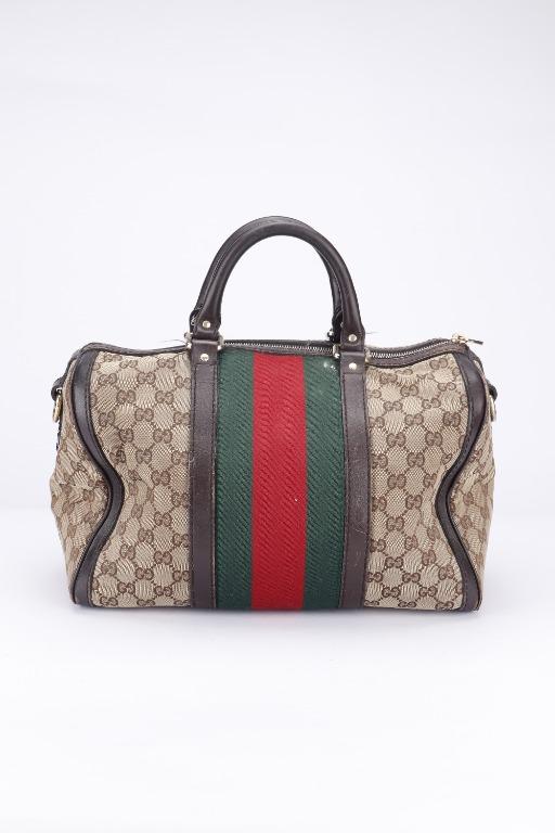 Gucci 247205 525040 GG Boston Monogram Brown Bag Canvas