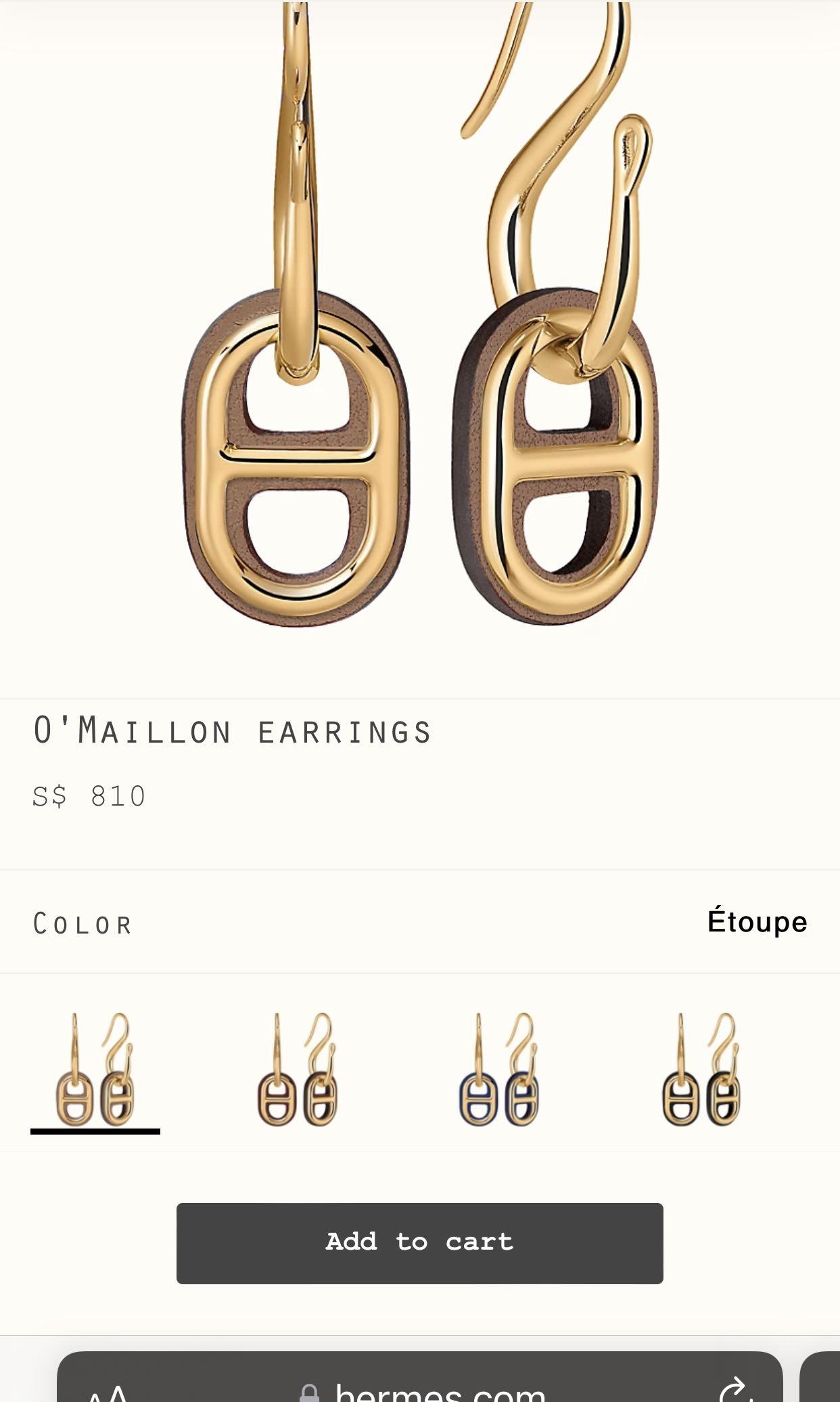 Hermes Etoupe O'Maillon Earrings Swift Rose Gold