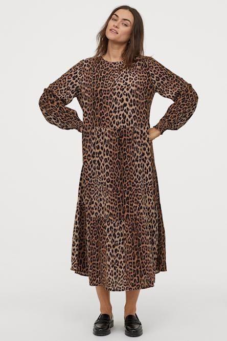 H&m leopard print midi sale dress