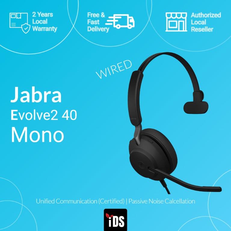 Jabra Evolve2 40 Headset Headset MS Stereo, Cancelling UC Telework USB-A Noise Enhanced – / Black Stereo, for Mono, All-Day MS Music, UC Calls and Mono, Passive Black Headphones, USB-C, Comfort, Wired